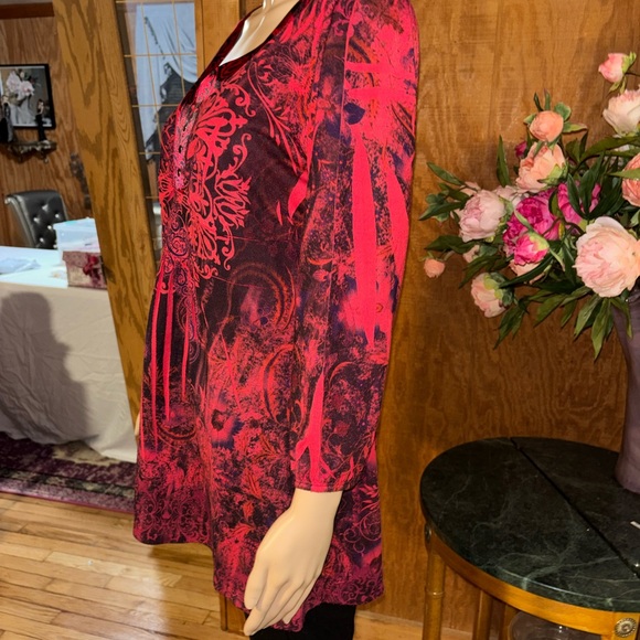 Energe World Wear Red Black Floral Tunic Top L - Picture 3 of 8